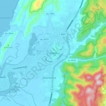 Carte topographique Ranong, altitude, relief
