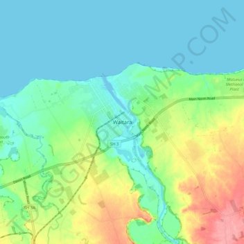 Carte topographique Waitara, altitude, relief
