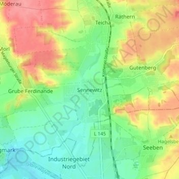 Carte topographique Sennewitz, altitude, relief