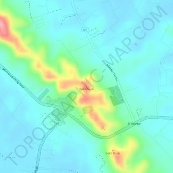 Carte topographique Bukit Belah, altitude, relief