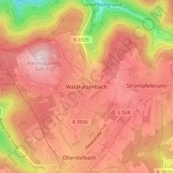 Carte topographique Waldkatzenbach, altitude, relief
