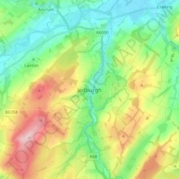 Carte topographique Jedburgh, altitude, relief