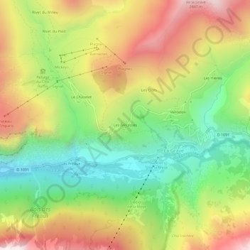 Carte topographique Les Terrasses, altitude, relief