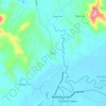 Carte topographique Bula, altitude, relief