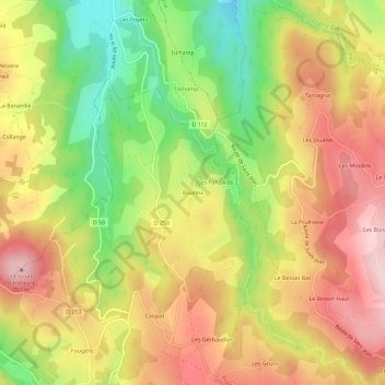 Carte topographique Bouteix, altitude, relief