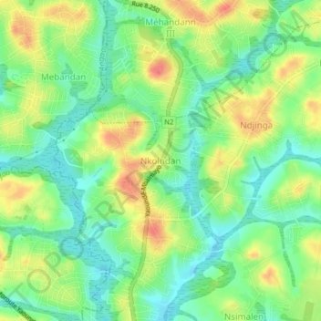 Carte topographique Nkolndan, altitude, relief