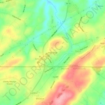 Carte topographique Delta Ridge, altitude, relief