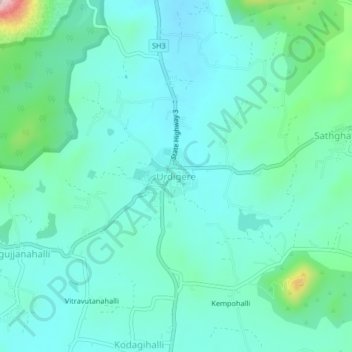 Carte topographique Urdigere, altitude, relief