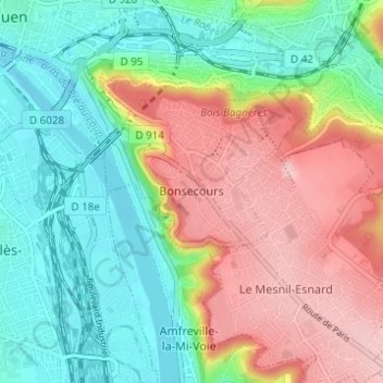 Carte topographique Bonsecours, altitude, relief