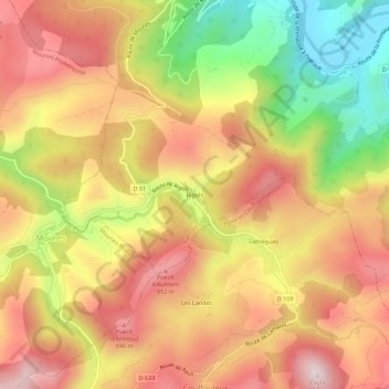 Carte topographique Rigols, altitude, relief
