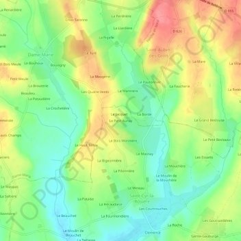 Carte topographique Le Petit Aunay, altitude, relief