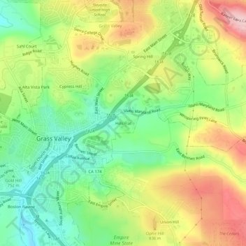 Carte topographique Hills Flat, altitude, relief