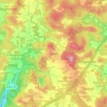 Carte topographique Spies, altitude, relief