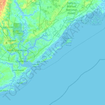 Carte topographique Dewees Island, altitude, relief