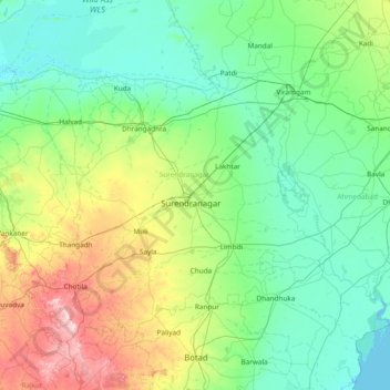 Carte topographique Surendranagar, altitude, relief