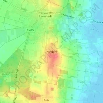 Carte topographique Nindorf, altitude, relief