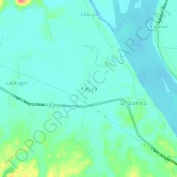 Carte topographique Alaguia, altitude, relief