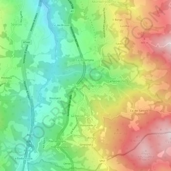 Carte topographique Pian Del Voglio, altitude, relief