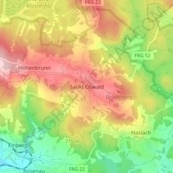 Carte topographique Sankt Oswald, altitude, relief