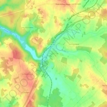 Carte topographique Taponnat, altitude, relief