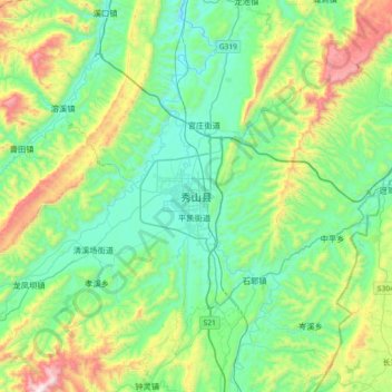 Carte topographique Xiushan, altitude, relief
