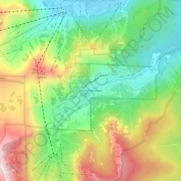 Carte topographique Alpine Meadows, altitude, relief