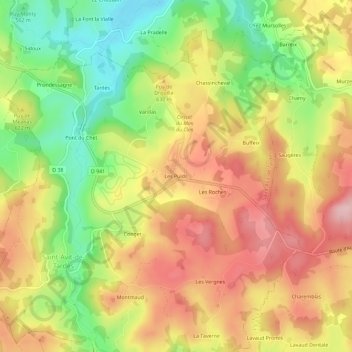 Carte topographique Les Puids, altitude, relief