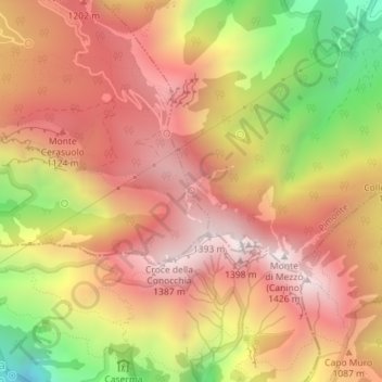 Carte topographique Sorgente Acqua Santa, altitude, relief
