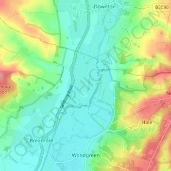 Carte topographique North Charford, altitude, relief
