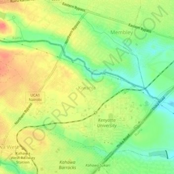 Carte topographique Kiwanja, altitude, relief
