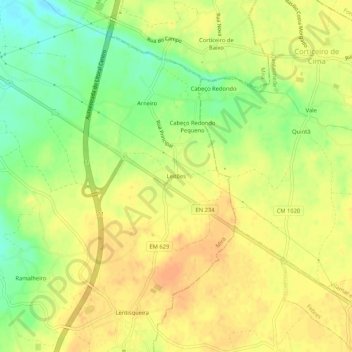 Carte topographique Leitões, altitude, relief