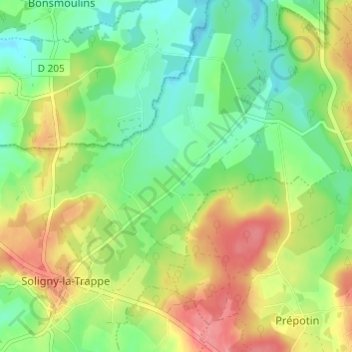 Carte topographique Les Gastineaux, altitude, relief