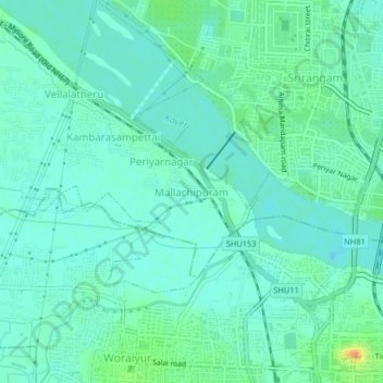 Carte topographique Mallachipuram, altitude, relief