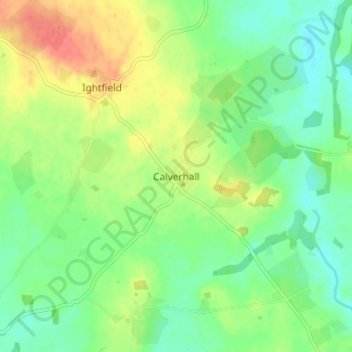 Carte topographique Calverhall, altitude, relief