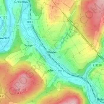Carte topographique Körle, altitude, relief