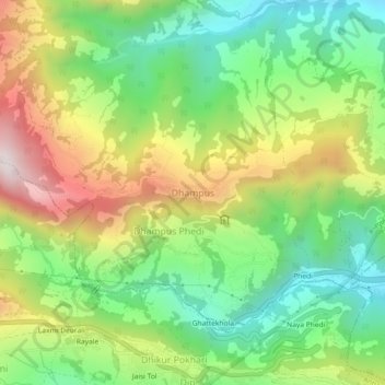 Carte topographique Dhampus, altitude, relief