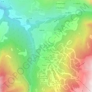 Carte topographique Les Orres 1550 Pramouton, altitude, relief