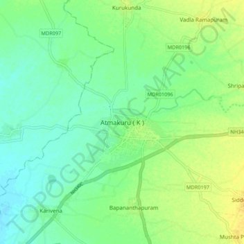 Carte topographique Atmakuru ( K ), altitude, relief