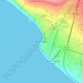 Carte topographique Huanchaco, altitude, relief