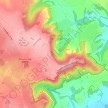 Carte topographique Oakshott Hanger, altitude, relief