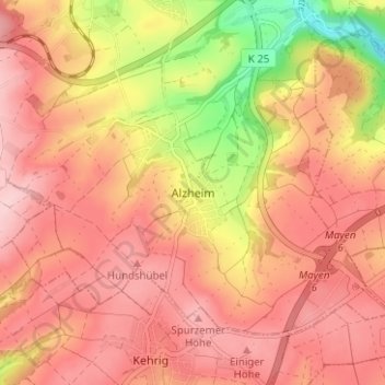 Carte topographique Alzheim, altitude, relief