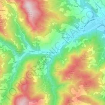 Carte topographique Prato di Strada, altitude, relief