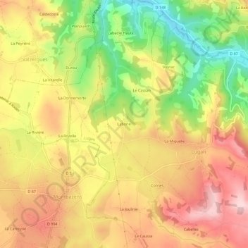 Carte topographique Laborie, altitude, relief
