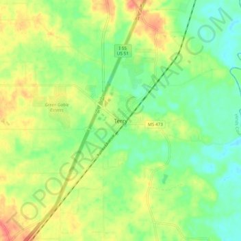 Carte topographique Terry, altitude, relief