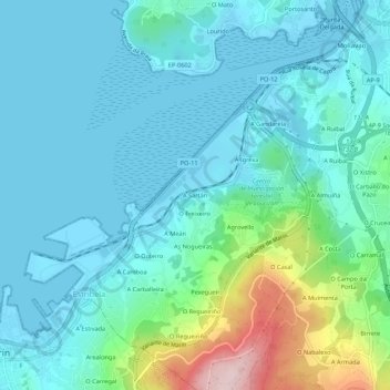 Carte topographique A Sartán, altitude, relief