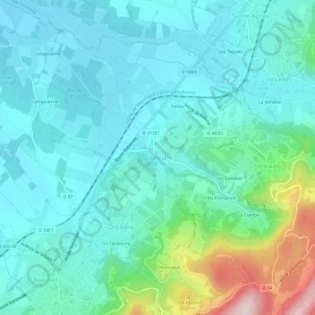 Carte topographique Vercia, altitude, relief