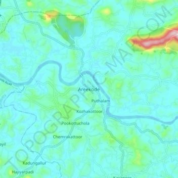 Carte topographique Areekode, altitude, relief