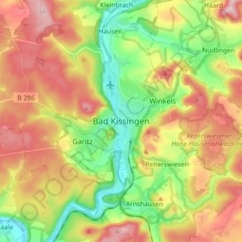 Carte topographique Bad Kissingen, altitude, relief