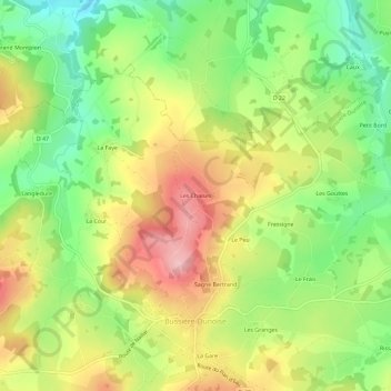 Carte topographique Les Chaises, altitude, relief