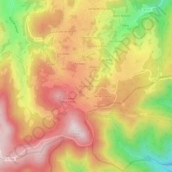 Carte topographique Les Coreaux, altitude, relief